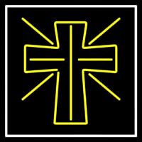 Yellow Christian Cross Enseigne Néon