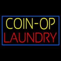 Yellow Coin Op Laundry Blue Border Enseigne Néon