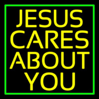 Yellow Jesus Cares About You Enseigne Néon