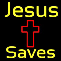 Yellow Jesus Saves With Cross Enseigne Néon