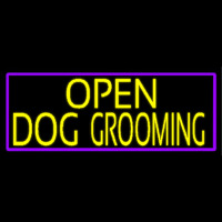 Yellow Open Dog Grooming With Purple Border Enseigne Néon