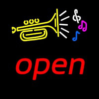 Yellow Trumpet Logo Red Open Enseigne Néon