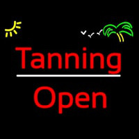Red Tanning Open White Line With Palm Tree Enseigne Néon