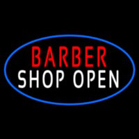 Barber Shop Open With Blue Border Enseigne Néon