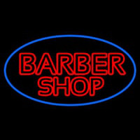 Double Stroke Red Barber Shop With Blue Border Enseigne Néon