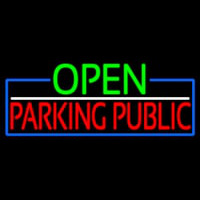 Open Parking Public With Blue Border Enseigne Néon