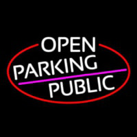 White Open Parking Public Oval With Red Border Enseigne Néon