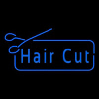 Blue Haircut With Scissor Enseigne Néon