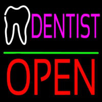 Dentist Logo Block Open Green Line Enseigne Néon